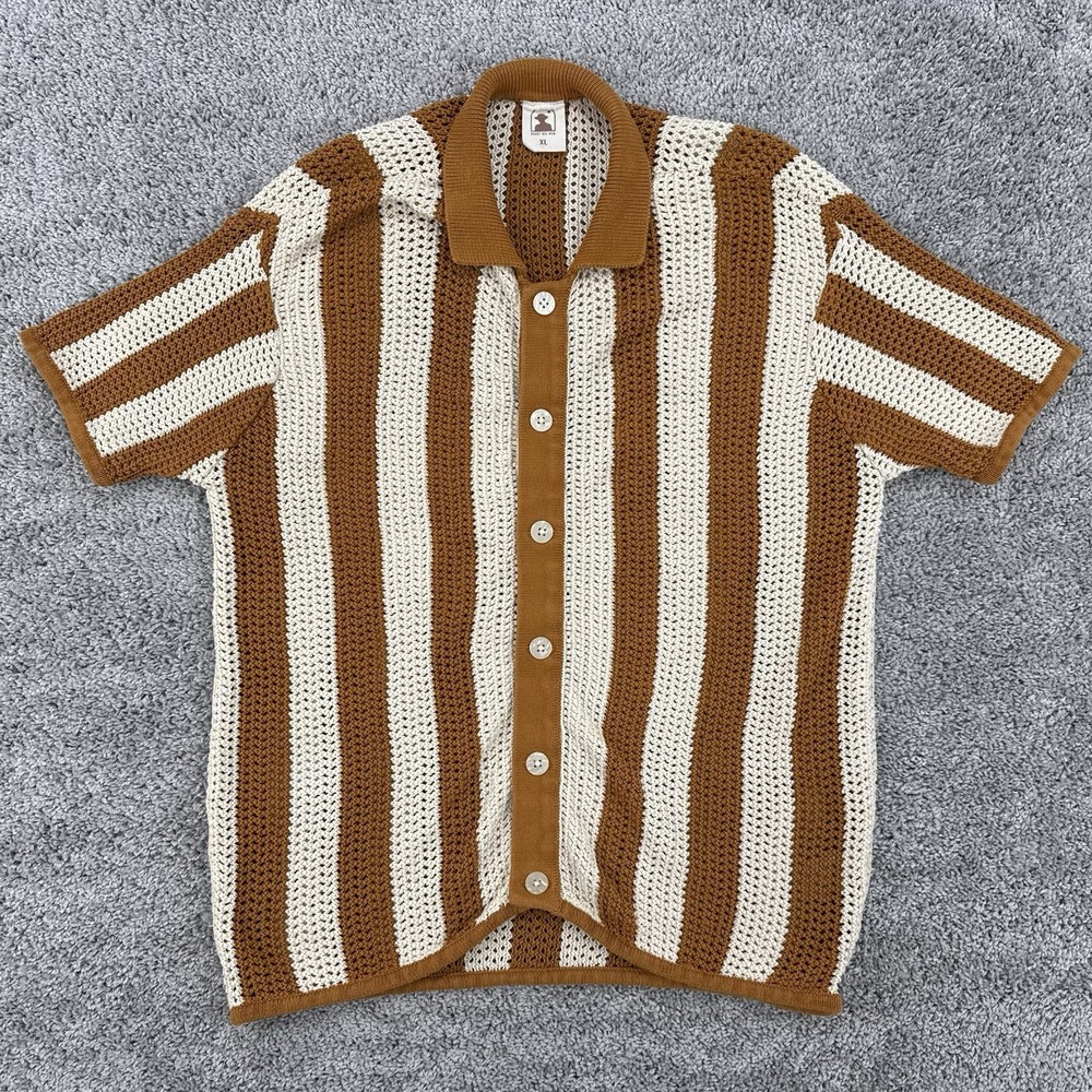 Dandy Del Mar The Dominica Crochet Shirt Men's XL Burnt Sienna Stripe Button Up